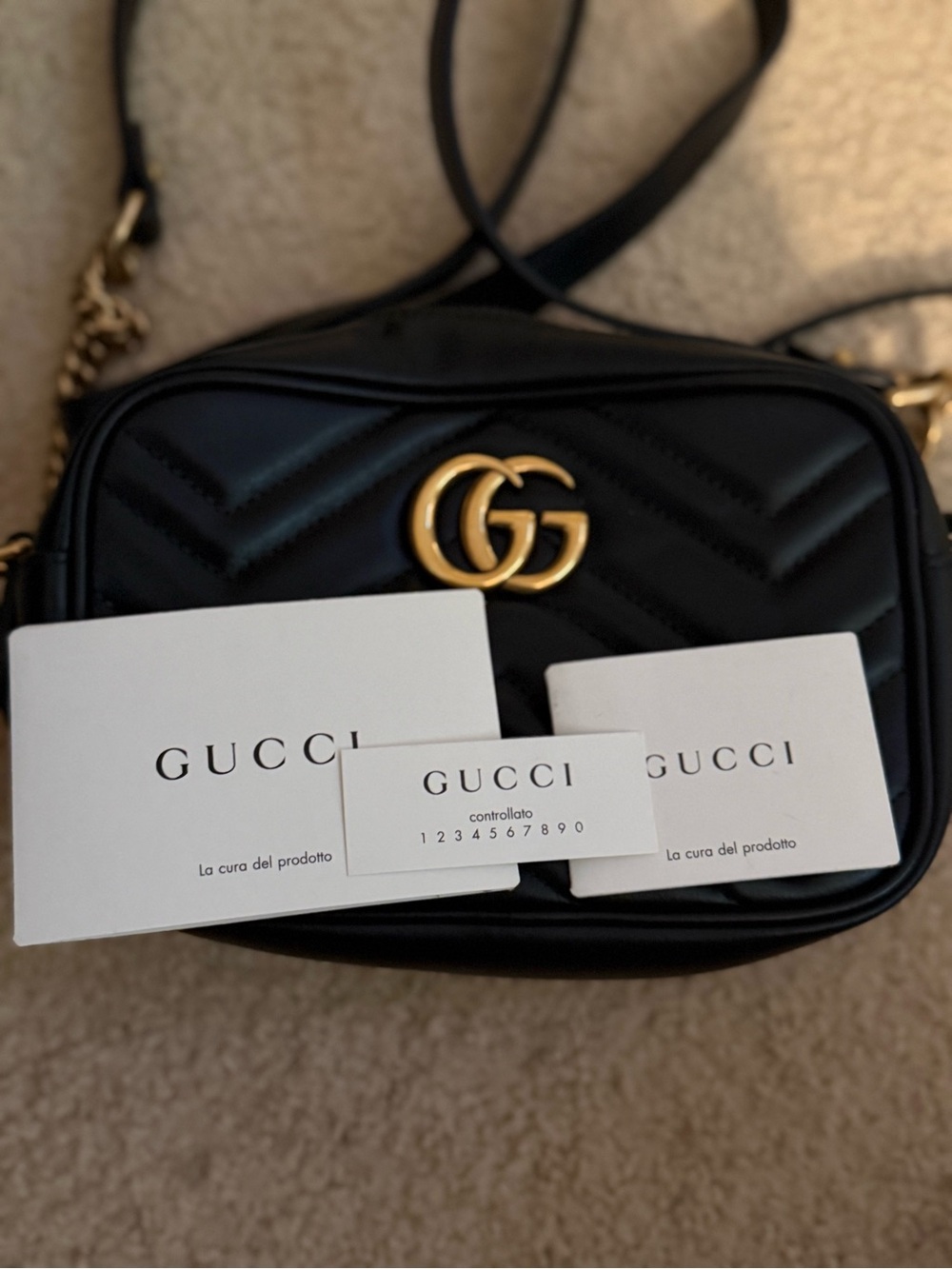 Gucci Black Chevron Quilted GG Marmont Crossbody Bag